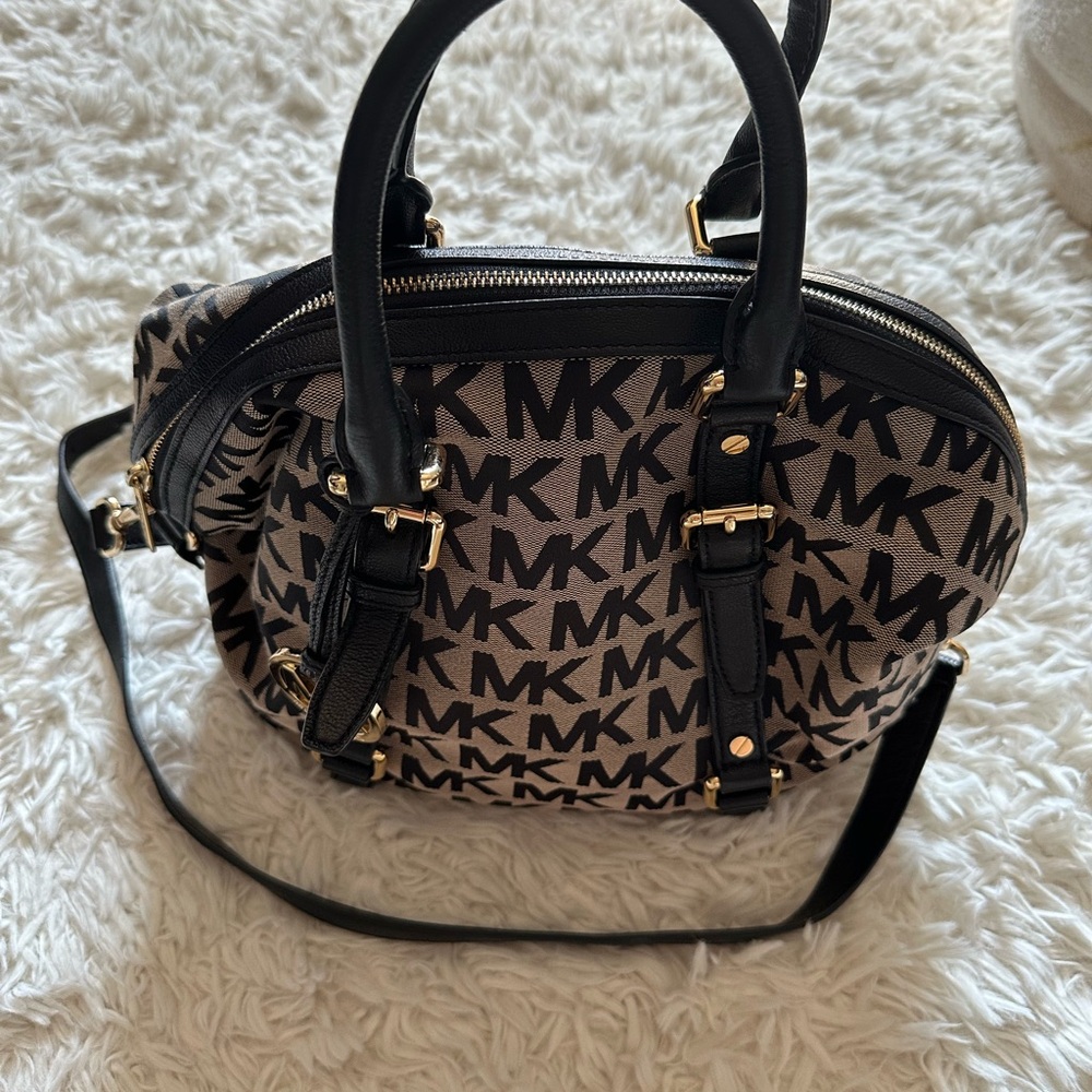 Michael Kors Black and Brown Satchel with Gold Hardware